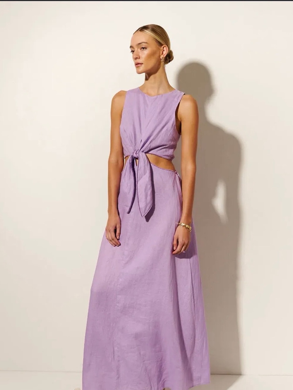 Kivari Sleeveless Lavender Tie-Front Maxi Dress